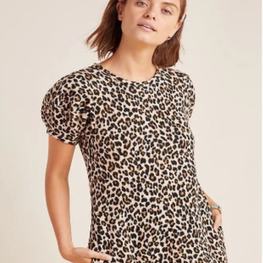 Anthropologie Velvet by Graham Jolene Leopard Puff Sleeve Dress Small - Picture 2 of 6